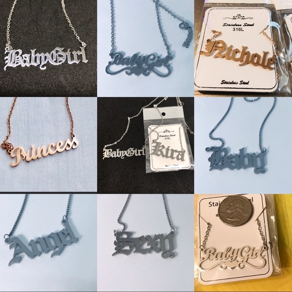 BabyGirl Old English Gold Statement Titanium Stainless Steel Necklace - Picture 12 of 14